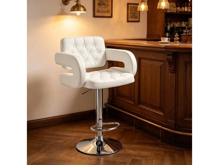 Tabouret de bar - Chaise confortable réglable en hauteur tabouret de bar avec accoudoirs et dossier Blanc
