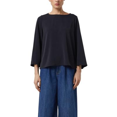 Shirtbluse COMMA, Damen, Gr. 34, schwarz (navy), Web, Obermaterial: 100% Baumwolle, unifarben, weit hüftlang, Rundhals, abgesteppte Kante, Blusen, Sommerbluse 3/4-Arm mit weiten Ärmeln
