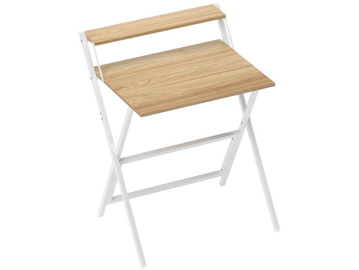 Bureau pliable avec étagère de rangement bois naturel