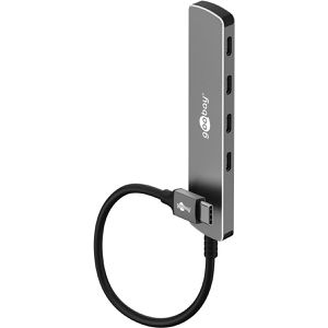 Goobay USB-Hub Slim 4-Port 79160, grau, mit Metallgehäuse, 4 USB 3.0 Ports, Anschluss-Stecker USB-C