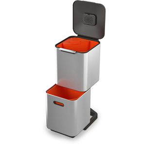 JosephJoseph Mülleimer Totem Compact 40 L, silber, aus Edelstahl, 2 x 20 Liter und 1 x 3 Liter