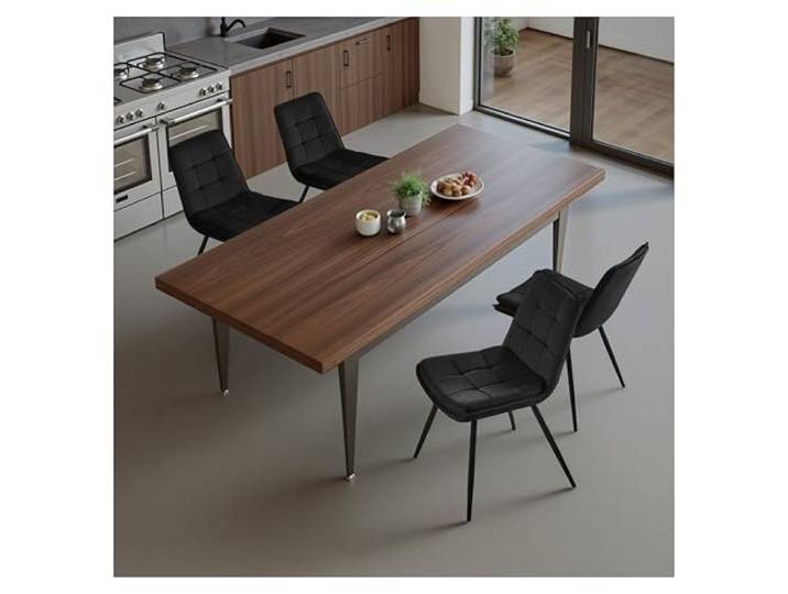STOOLINK Stühle Esszimmer 4er Set, Esszimmerstühle aus Samtstoff, Gepolsterter Küchenstuhl mit Rückenlehne, Armloser Essstühle mit Ziersteppung, für Esszimmer, Wohnzimmerstühle - Schwarz