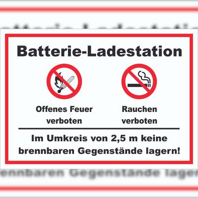 HB-Druck Batterie Ladestation offenes Feuer und rauchen verboten Schild A0 (841x1189mm)
