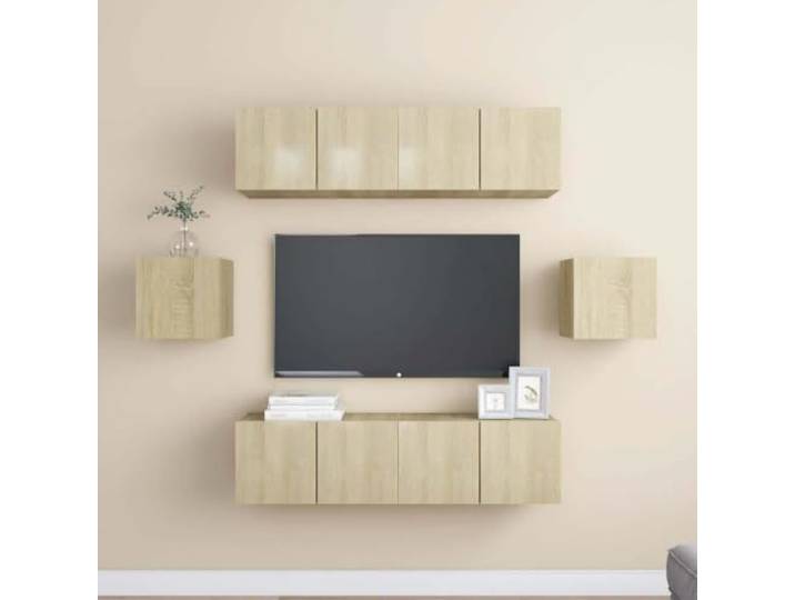 HEFZGDB 6-TLG. TV-Schrank-Set Sonoma-Eiche Holzwerkstoff Wandmontage Stauraum Organizer