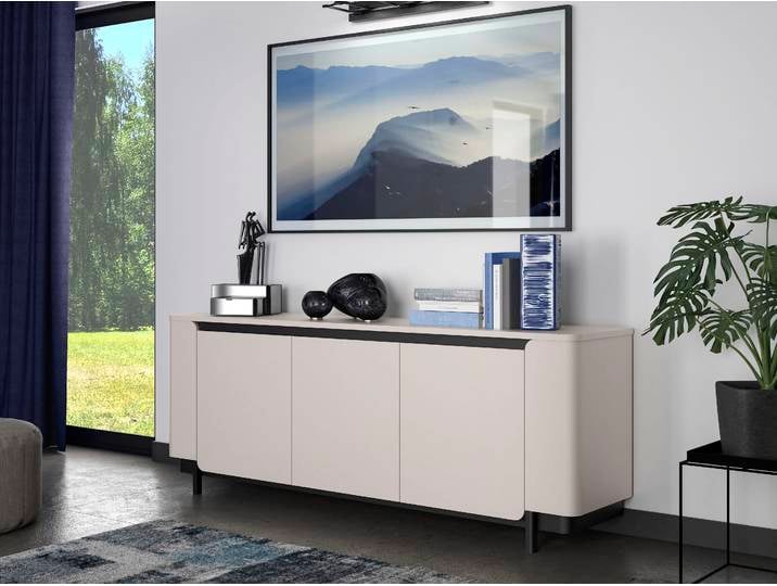 Sideboard FORTE Vodol , beige (kashmir beige, schwarz), B:204,9cm H:77,9cm T:44,8cm, Holzwerkstoff, Sideboards, Sideboard, Sideboard, Stauraum, Soft Close