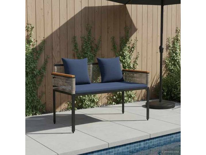 Gris Banc extérieur Gris et bleu marine 117x54x74.5 cm polyrotin - Siège de balcon LV66179