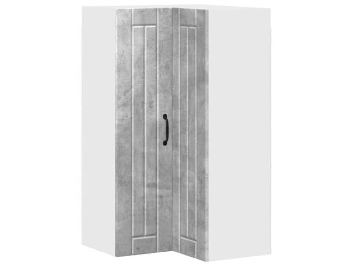 HKTMGDNG Wand-Eckschrank Betongrau 57 x 57 x 100 cm Küchenschrank Platzsparender Wandhänger aus Holzwerkstoff mit 2 Türen und Regalböden für Optimierung der Ecken in Küche und Essbereich.
