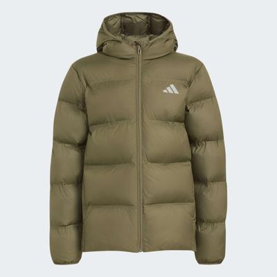 Outdoorjacke ADIDAS SPORTSWEAR "KUNSTDAUNEN", Jungen, Gr. 164, grün (olive strata, reflective silber), Obermaterial: 100% Polyester, Jacken Outdoorjacke