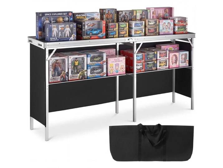 Structure Alu Extra Longue 198cm Transport Facile Table de Bar Pliante Comptoir d'Accueil pour Stand Foire Exposition