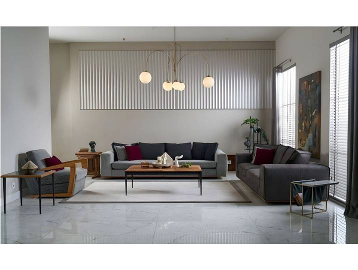 Xlmoebel Polstergarnitur Grau Stoffsofa mit Sesseln und Hocker für stilvolles Wohnen, (Polstergarnitur, Polstergarnitur 3 + 3 + 1 Sitzer + Couchtisch), Hergestellt in Europa