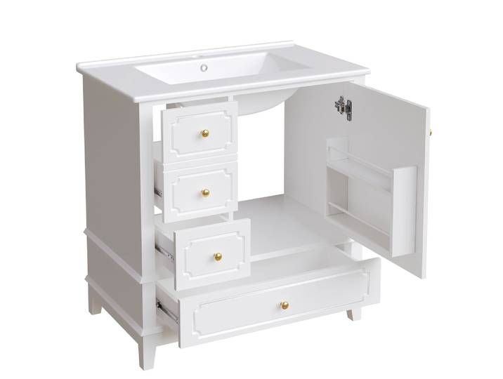 Meuble sous-vasque 76,5 cm blanc avec vasque céramique et tiroirs