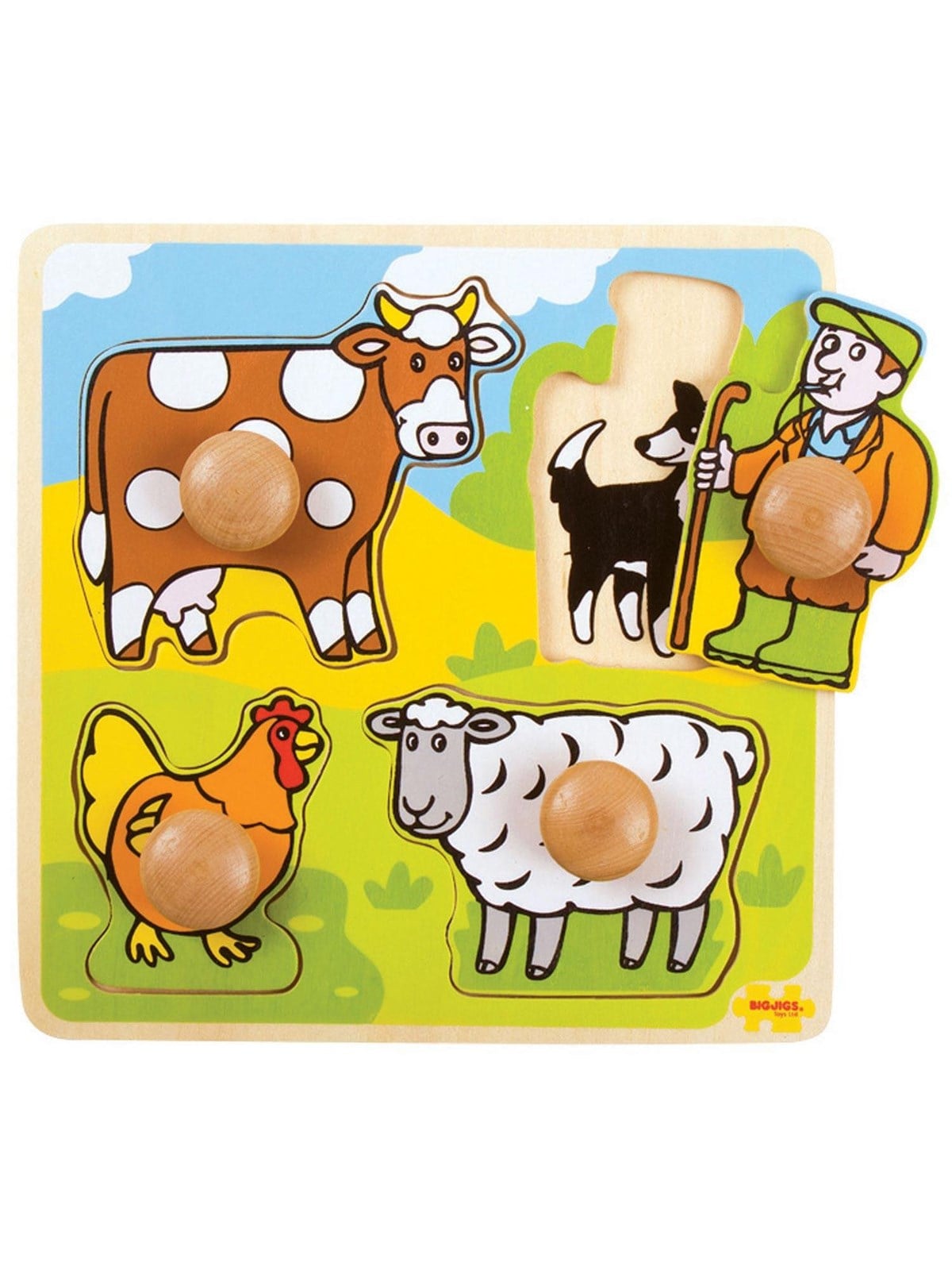 Bigjigs Wooden Stud Puzzle Farm 4 pcs.