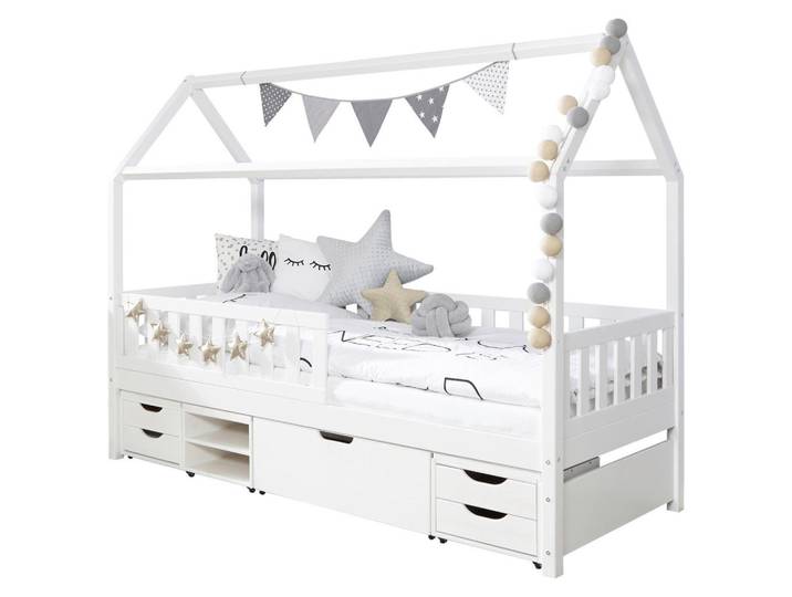 Livetastic Hausbett Ticaa 953760 Traumhaus, Weiß, Holz, Kiefer, vollmassiv, Höhe ca. 18 cm, 90x200 cm, für Rollroste geeignet, Babymöbel & Kindermöbel, Kinderzimmer & Jugendzimmer, Kinderbetten, Spielbetten