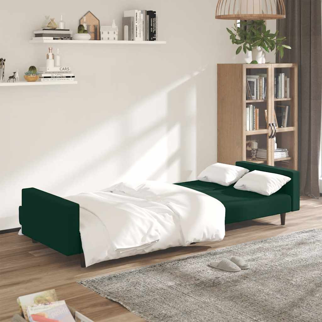 vidaXL Canapé-lit à 2 places vert foncé velours