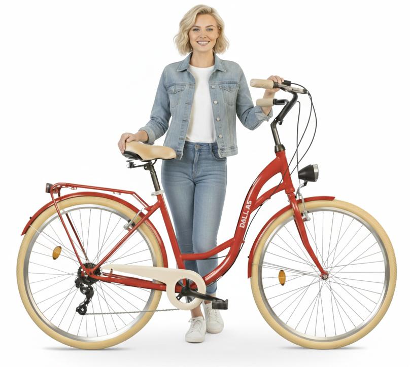Dallas Bike Fahrrad - Damenfahrrad 26 Zoll - Shimano 7-Gang - Rahmen M 17" - Rot-Creme