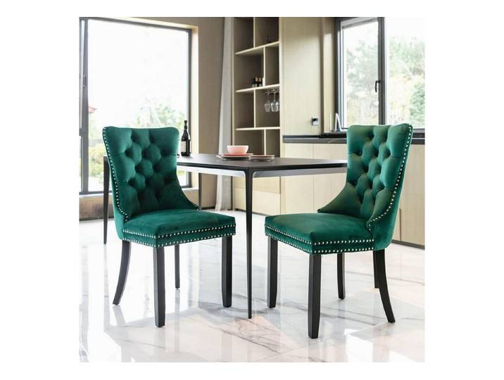 LuxusKollektion Esszimmerstuhl Esszimmerstühle Tufted Samt Rücken Holzbeine Nieten 2er set Grün