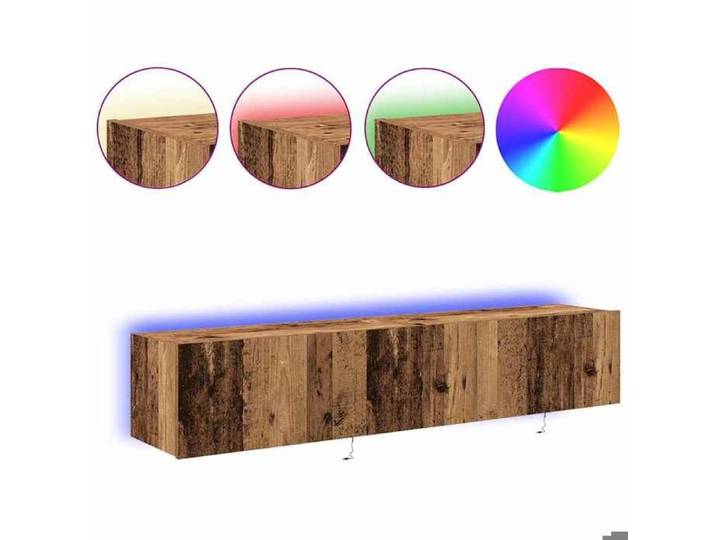 Meuble TV mural - WIENS - Bois ancien - 80x35x31 cm - Éclairage LED - À monter soi-même - Style moderne