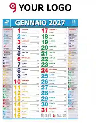 Calendario Olandese Multicolor 12 mesi, carta usomano 29x47 cm Personalizzate o neutre