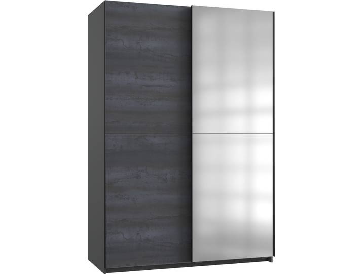 Schwebetürenschrank WIMEX Herne , grau (graphit, front digi, steel optik), B:135cm H:198cm T:64cm, Holzwerkstoff, Schränke, Schwebetürenschrank, Mit Spiegeltür
