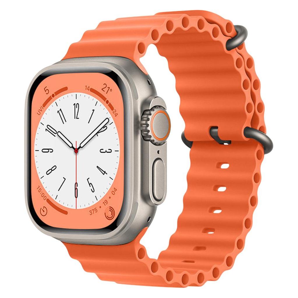 Techsuit - Watchband (W038) - Apple Watch 1/2/3/4/5/6/7/8/9/10/SE/SE 2 (38/40/41/42mm) - Orange (Silicone, Stainless Steel) (56340709)