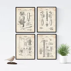 POSTER Set mit 4 Jahrgang Werkzeug Patenten A4 Rahmenlos