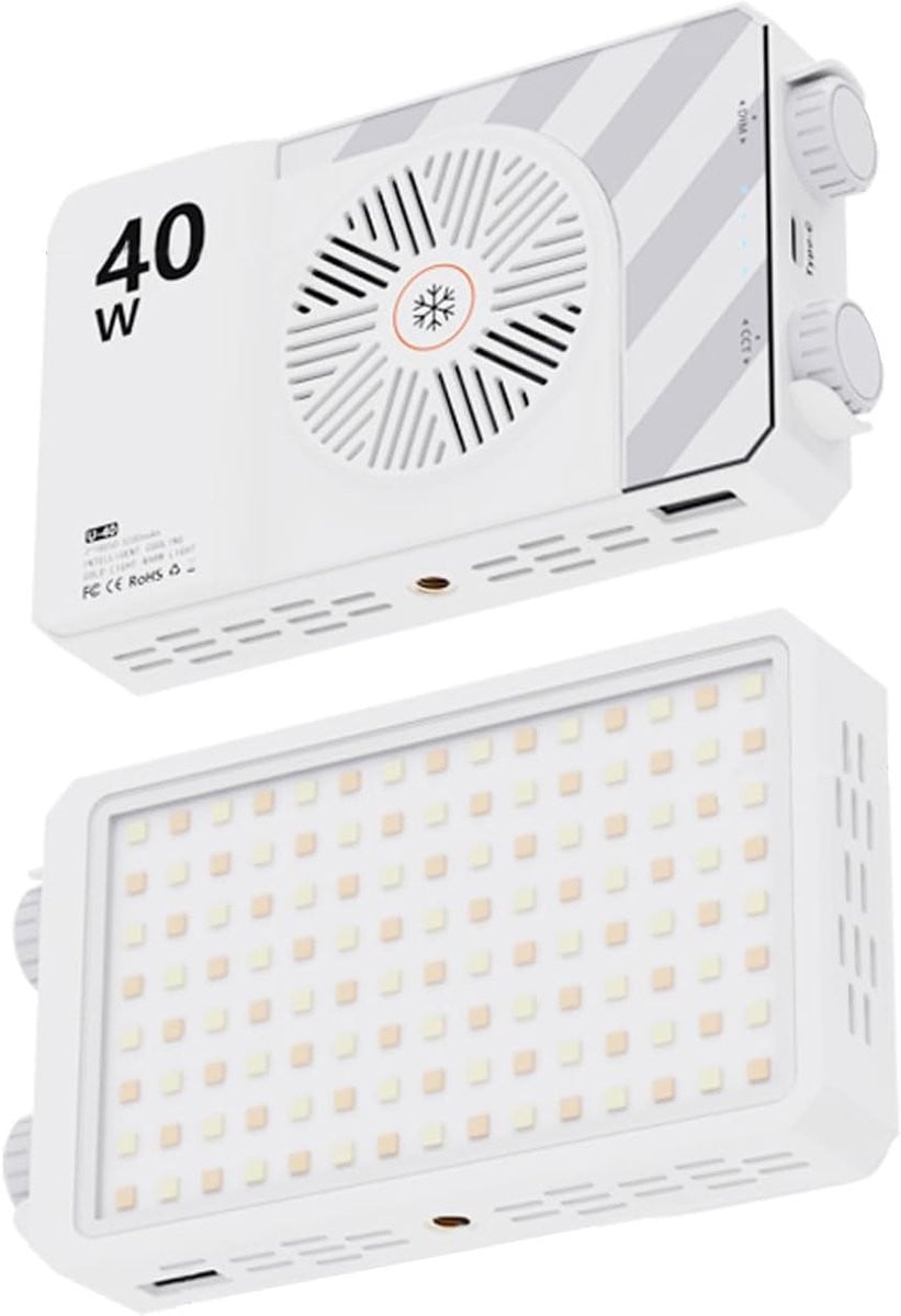 Portable Video Light 40W - Oplaadbare LED Videolamp met Instelbare Kleurtemperatuur (2500K-9000K) - COB LED Paneel met FX-effecten - Wit