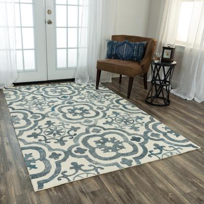 NAVATEXTURA Neo Ivory and Blue Hand-tufted Wool Blend Rug
