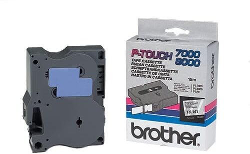 Brother TX-141 fita preta sobre transparente 18mm