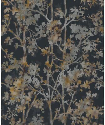 Inspired by Color Shimmering Foliage Black Wallpaper