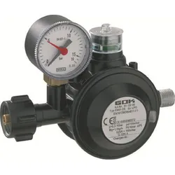 GOK Niederdruckregler für Gasgrill schwarz KLF x G 1/4 LH-KN 50mBar Manometer