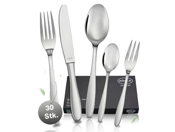 RÖSLE CULTURE Besteck Set für 6 Personen – 30-teiliges Hochglanzpoliertes Essbesteck aus Edelstahl 18/10 – Premium Geschirrset, Spülmaschinengeeignet, in Eleganter Geschenkbox