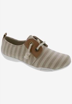 Wide Width Women's Calypso Slip On Flat by Ros Hommerson in Sand Cream Stripe (Size 9 1/2 W)