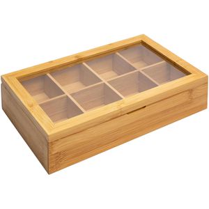 Westmark Teebox Teatime, für Teebeutel, natur, aus Bambus, mit Sichtfenster und Klappdeckel, 31,8 x 19,8 x 6,3cm 8 Fächer