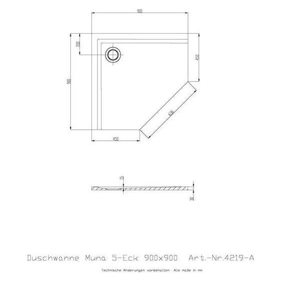 Hoesch Fünfeck-Duschwanne MUNA ultraflach 900x900x30mm we (4219xA.010)