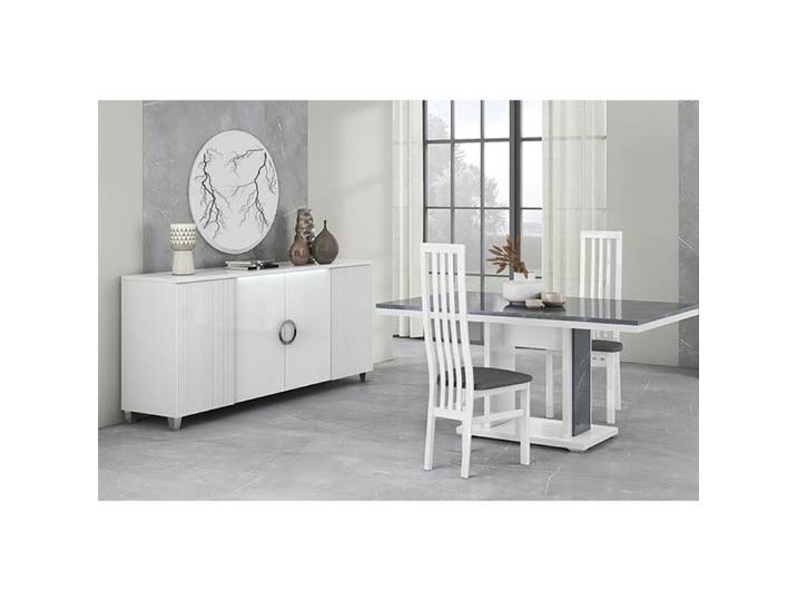 MARIKA - Buffet 4P avec Leds + Table 160cm Effet Pierre