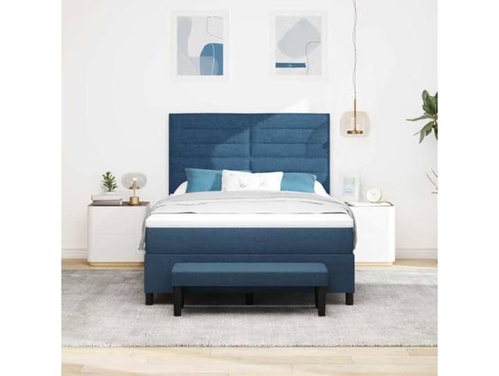 KTHLBRH Boxspringbett Blau 140 x 200 cm mit verstellbarem Kopfteil Struktur aus Holz, mittlere Matratze, atmungsaktiver Stoff, maximale Belastung 280 kg