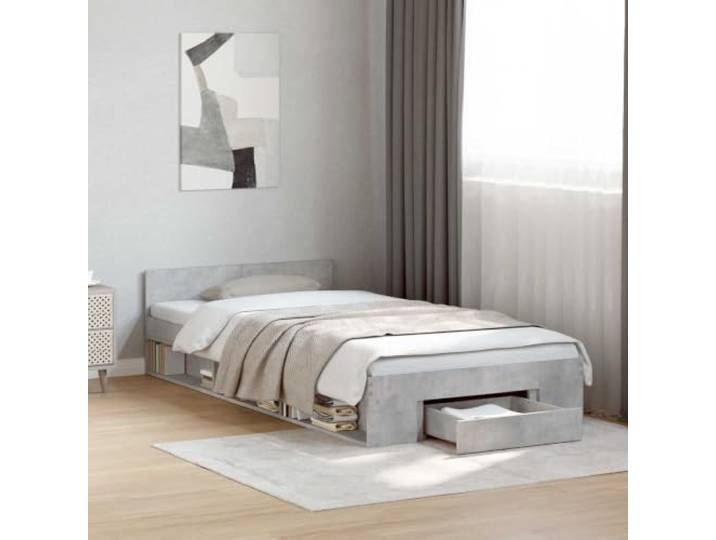 RJPLMFV Bettgestell mit Schublade Beton-Grau 80x200 cm Holzwerkstoff, Lamellen im Lieferumfang enthalten, integrierte Aufbewahrung, modernes Design, einfache Wartung