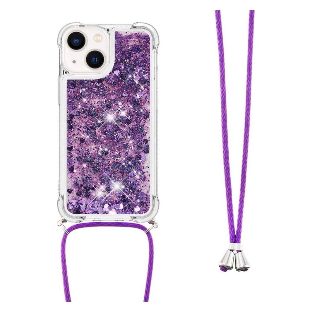 Cover-Discount iPhone 15 Plus - Glitzer Hülle mit Umhängeband violett (Apple iPhone 15 Plus) (660146487F)