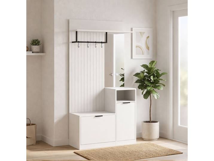 HOMCOM Porte-Manteau Banc à Chaussures Miroir Tiroir Blanc