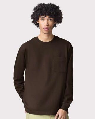 American Apparel AA9410 Super Heavyweight Long Sleeve Pocket Top in Brown size 2XL   80/20 ring-spun cotton/polyester 9410