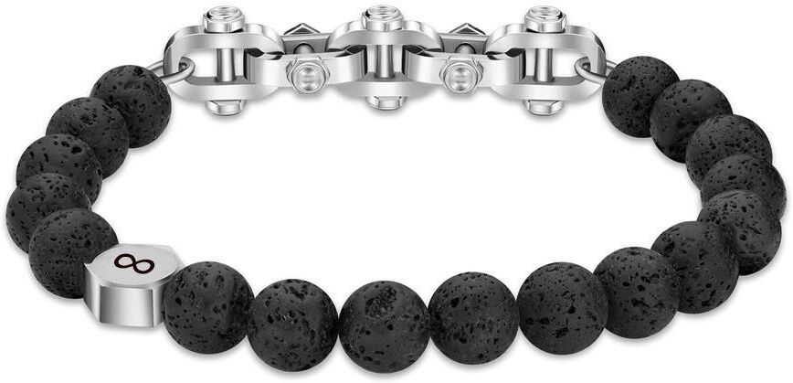 Police Herrenarmband Bolt aus Lavastein, Edelstahl, gravierbar silber
