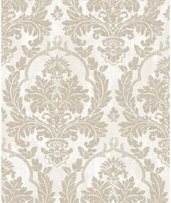 Galerie Wallcoverings Cottage Chic Large Damask Vinyl on Non-woven Metallic Wallpaper Roll