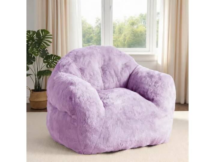 XXL Sitzsack für Erwachsene & Kinder mit Plüsch-Kunstfell, 99x81x71 cm Petalenförmiger Sitzsack mit Armlehnen & waschbarem Bezug Großer Bean Bag Lounge Sessel für Wohnzimmer Schlafzimmer