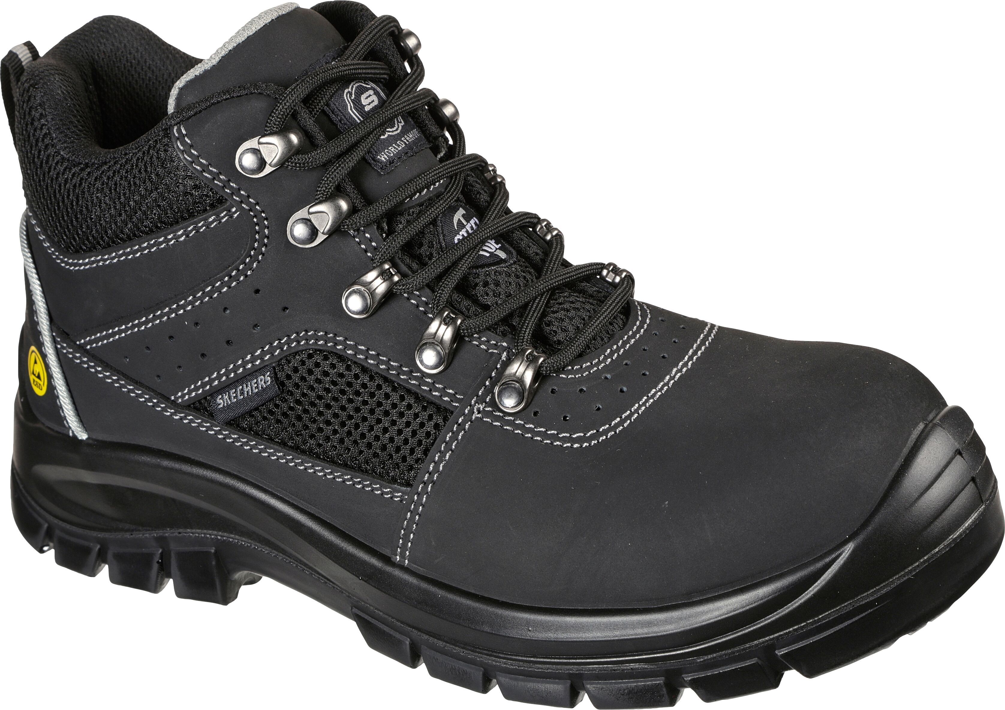 Sicherheitsstiefel SKECHERS "TROPHUS - LETIC" Gr. 46, schwarz, 46, kühlend, Mesh, Nubukleder, Schuhe, Sicherheitsstiefel, S1 P ESD, durchtrittsicher, bequem und elektrisch ableitend schwarz 46, kühlend