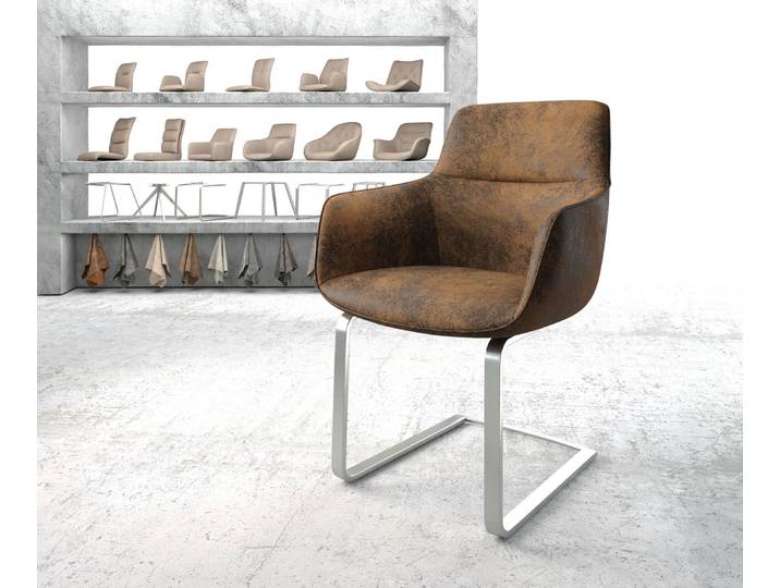 Schwingstuhl Pejo-Flex Braun Antik Freischwinger flach Edelstahl, Esszimmerstühle