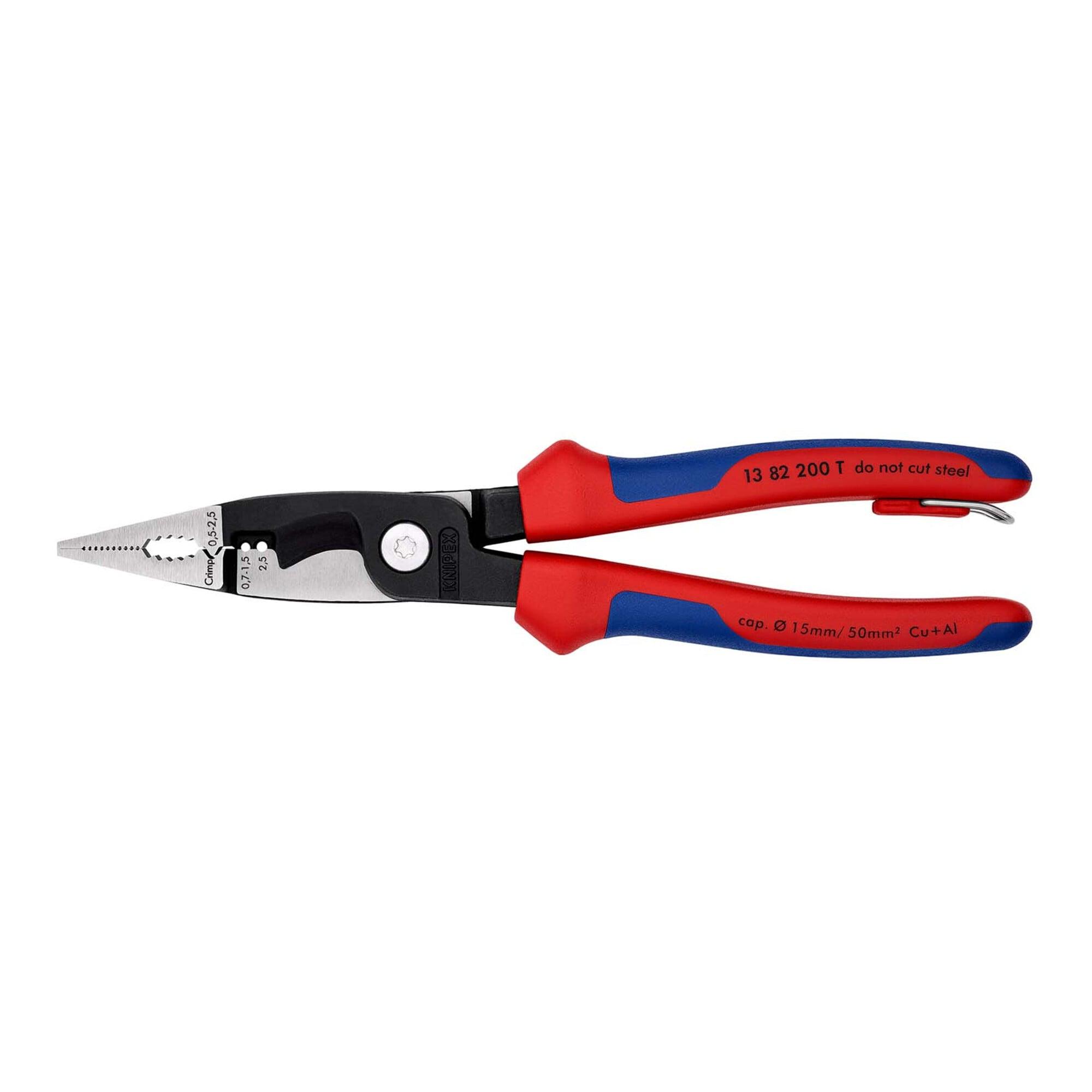 KNIPEX 13 82 200 T Elektro-Installationszange mit Mehrkomponenten-Hüllen, mit integrierter Befestigungsöse zum Anbringen einer Absturzsicherung schwar)