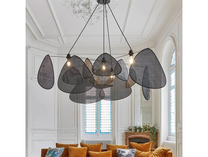 Design hanglamp Screen, dimbaar, zwart, Woon-/ Eetkamer, Hout, Design, hanglamp