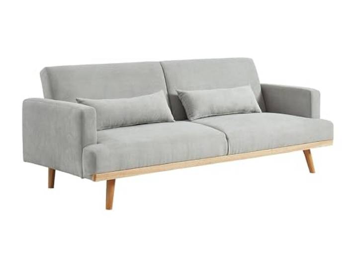 Vente-unique - Schlafsofa 3 Personen Esme - Stoff Hellgrau Holzgestell