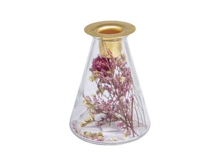 Glasvase m. Trockenblumen + Kerzenhalter, ø 8x12,5cm, konisch, f. Stabkerze