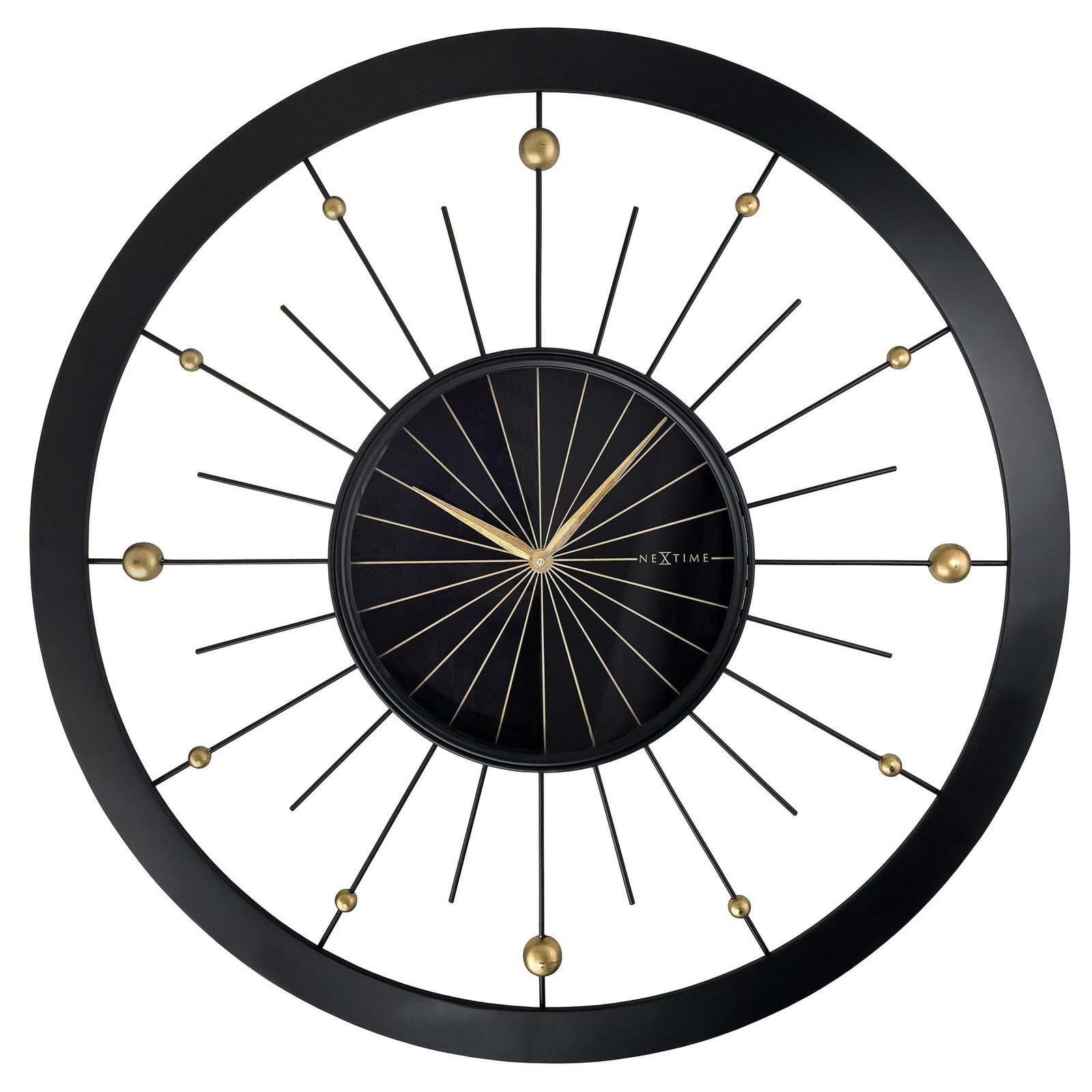 NeXtime Wandklok met stille werking, Metaal, Zwart en Goud, Diameter: 90 cm